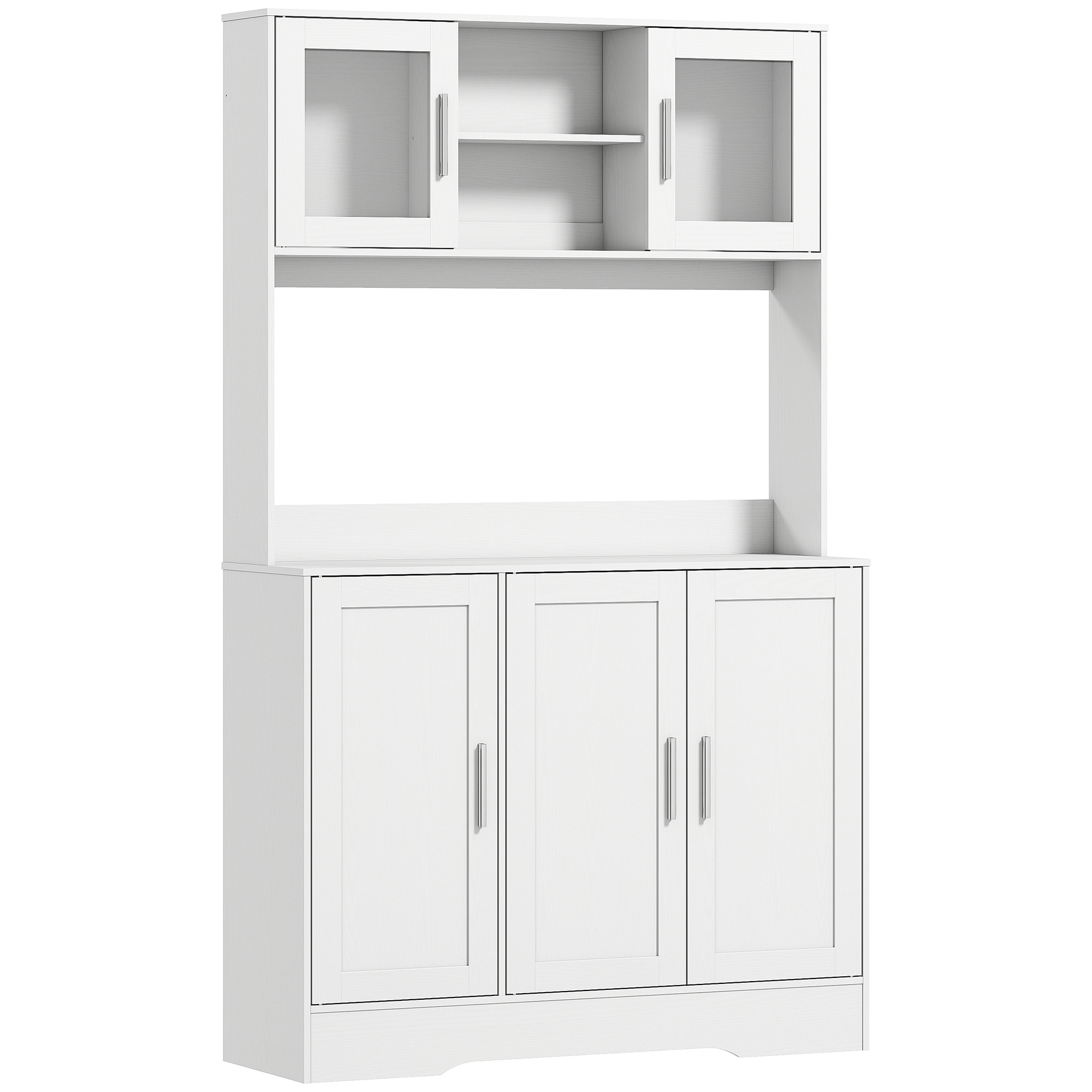 Buffet haut cuisine - vaisselier vitrine 4 portes, 3 étagères, 2+1 niches - blanc