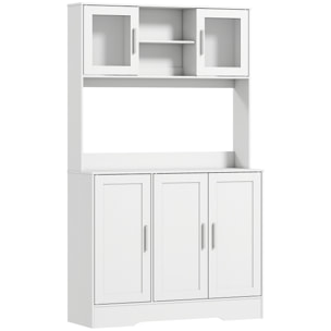 Buffet haut cuisine - vaisselier vitrine 4 portes, 3 étagères, 2+1 niches - blanc