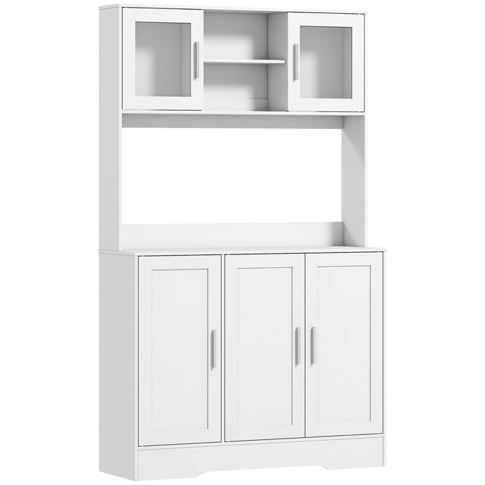 Buffet haut cuisine - vaisselier vitrine 4 portes, 3 étagères, 2+1 niches - blanc