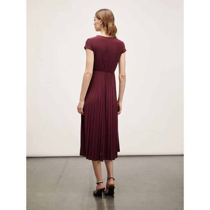 Motivi - Vestito midi lurex con gonna plissé - Bordeaux