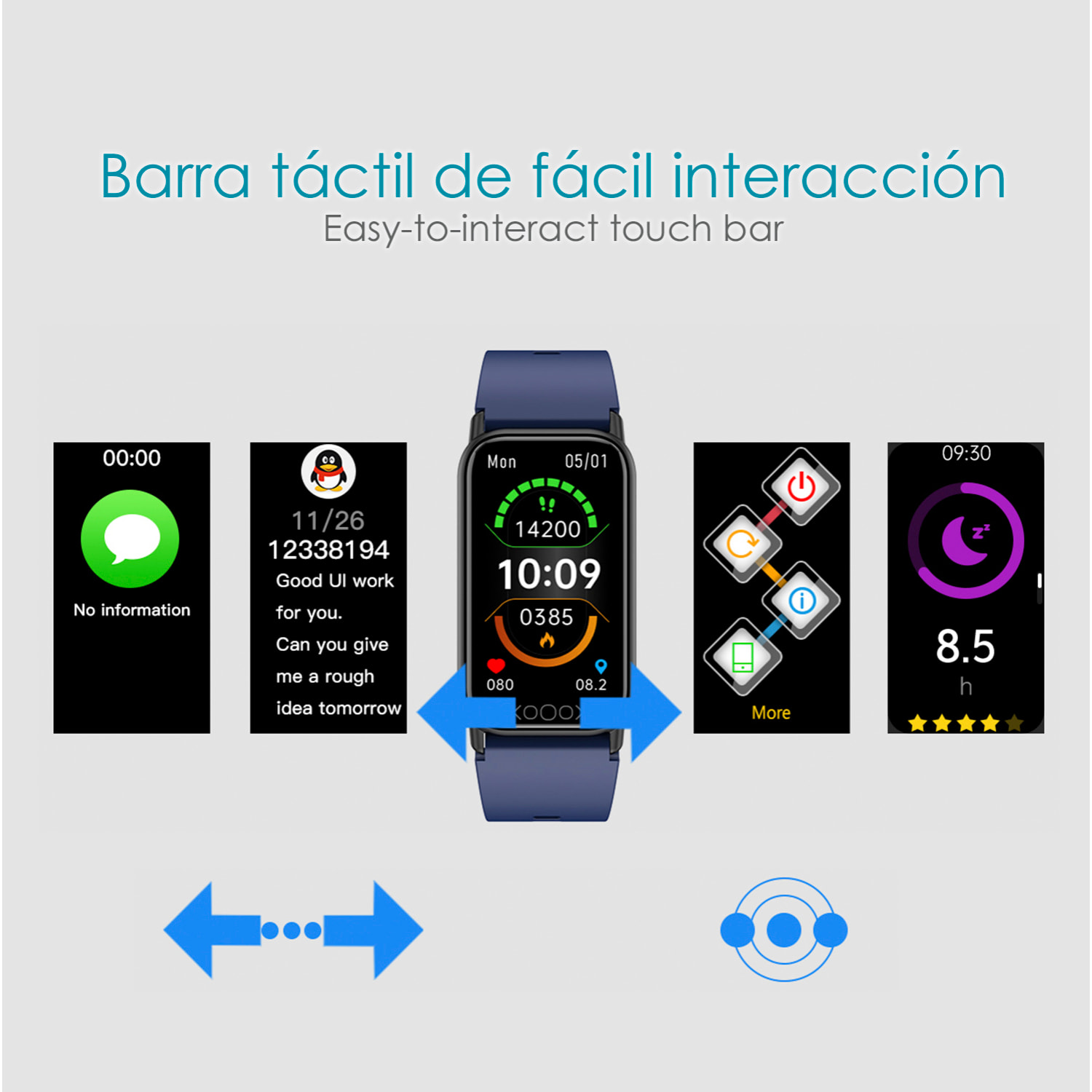 DAM Brazalete inteligente TK72 con temperatura corporal; monitor de glucosa, ácido úrico, cardiaco y de tensión. 4,9x1,1x2,5 Cm. Color: Azul Oscuro