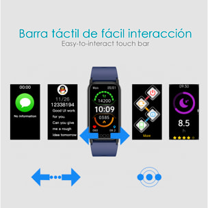 DAM Brazalete inteligente TK72 con temperatura corporal; monitor de glucosa, ácido úrico, cardiaco y de tensión. 4,9x1,1x2,5 Cm. Color: Azul Oscuro