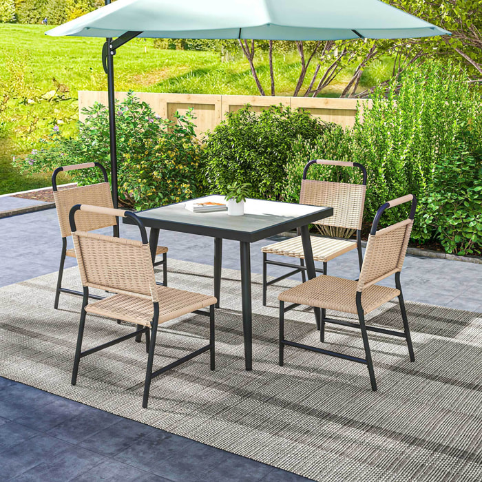 Ensemble de jardin 5 pièces table carrée 4 chaises résine verre