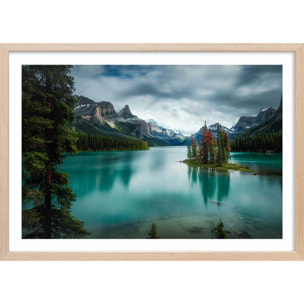 Affiche paysage du Canada, Lac de Banff Affiche + cadre en bois - Chêne