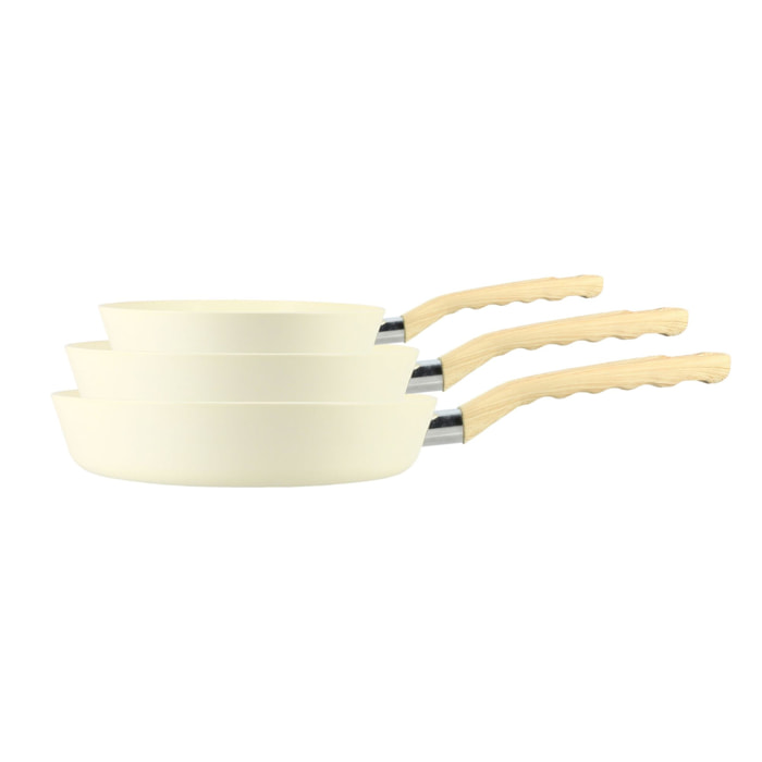 Set de 3 poêles en aluminium crème - compatible induction CREME