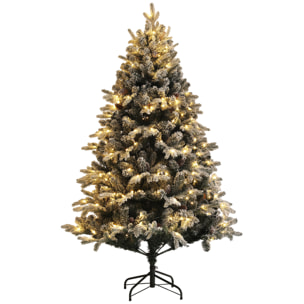 Sapin de Noël artificiel LED enneigé H. 180 cm - 200 LEDs blanc chaud, 793 branches - vert blanc