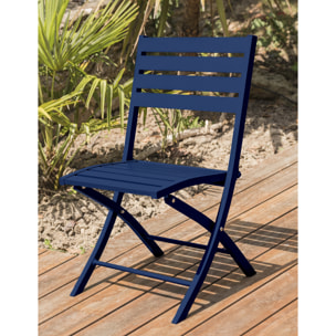 MARIUS - Ensemble repas de jardin 4 places en aluminium bleu marine