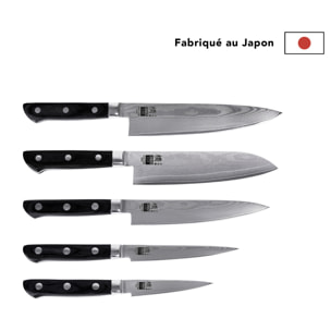 Le Set Complet : 5 couteaux (office 9cm + universel 12cm + petty 15cm + santoku 18cm + gyuto 21cm)