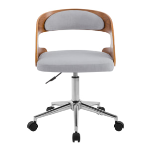 Chaise de bureau pivotante et réglable en bois et tissu gris - Louis