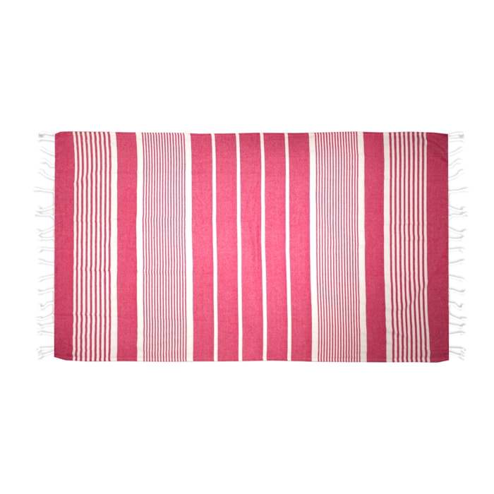 TELO MARE FOUTà CON FRANGE E CON BORSA COLORE FUCSIA
