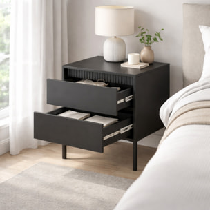 Comodino Moderno 2 Cassetti Push E Piedini Alti Cassettiera Design Elegante Mobiletto Minimal Effetto Cannettato 53.5 x 56.2 x 39.5 Cm Nero