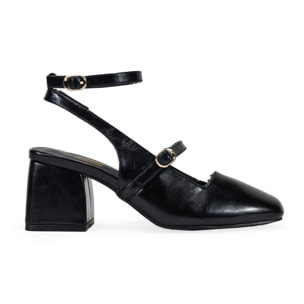 Zapatos Mary jane negros destalonados con hebillas