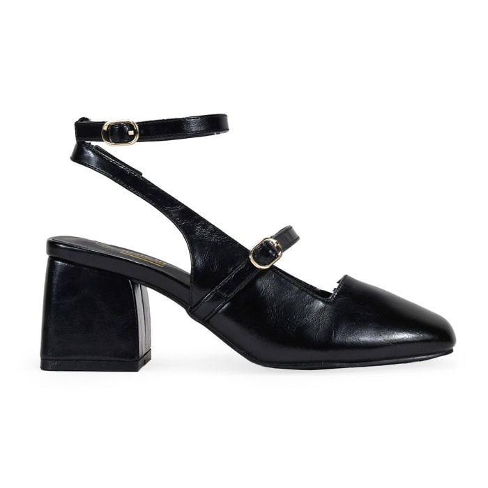 Zapatos Mary jane negros destalonados con hebillas