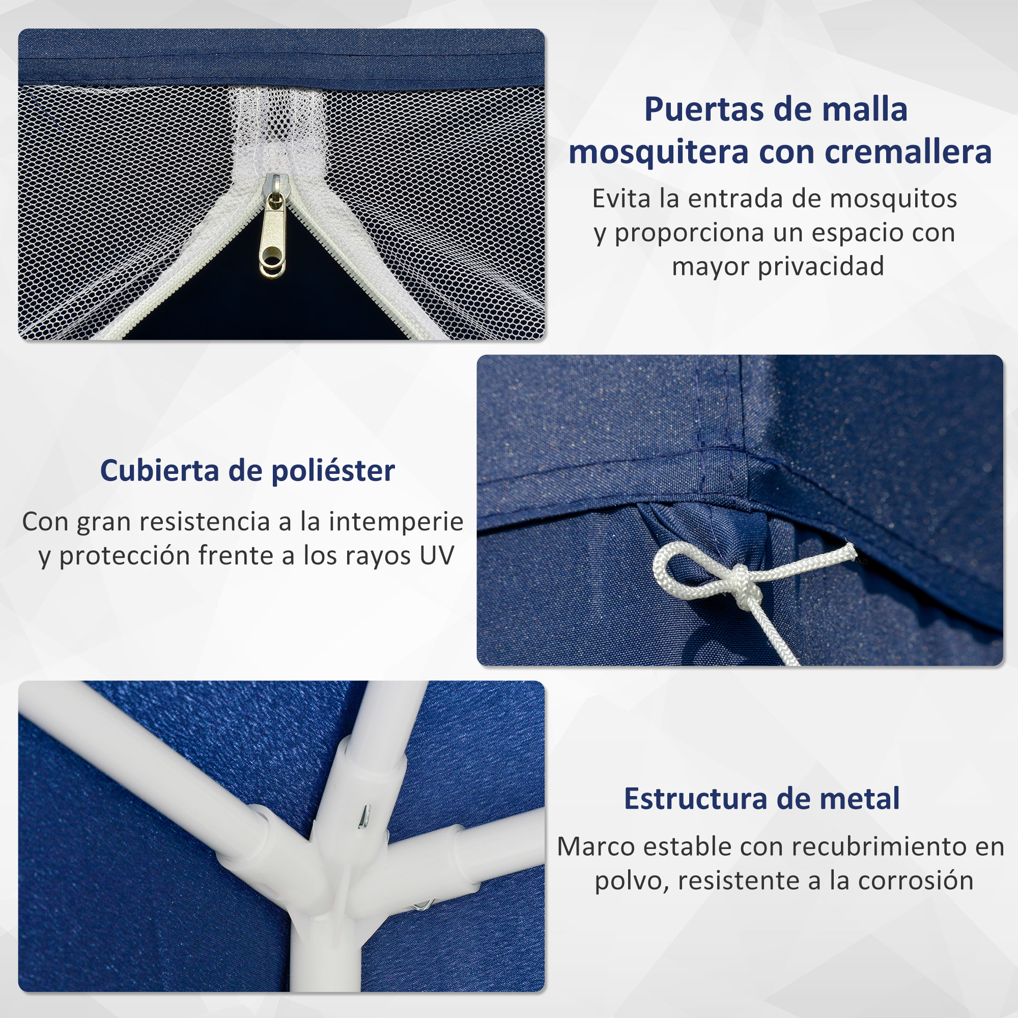 Carpa de Jardín 3x3 m Cenador con 4 Partes Laterales Mosquitera con Cremallera Protección UV para Patio Exterior Eventos Fiesta Azul