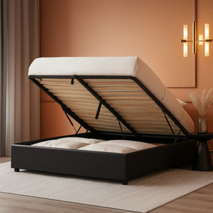 Lit coffre Futura | Ouverture électrique avec télécommande | Espace de stockage jusqu'à 900 L | Simili cuir | Noir