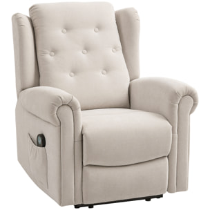 Fauteuil massant chauffant inclinable repose-pieds intégré poche rangement tissu toucher lin beige