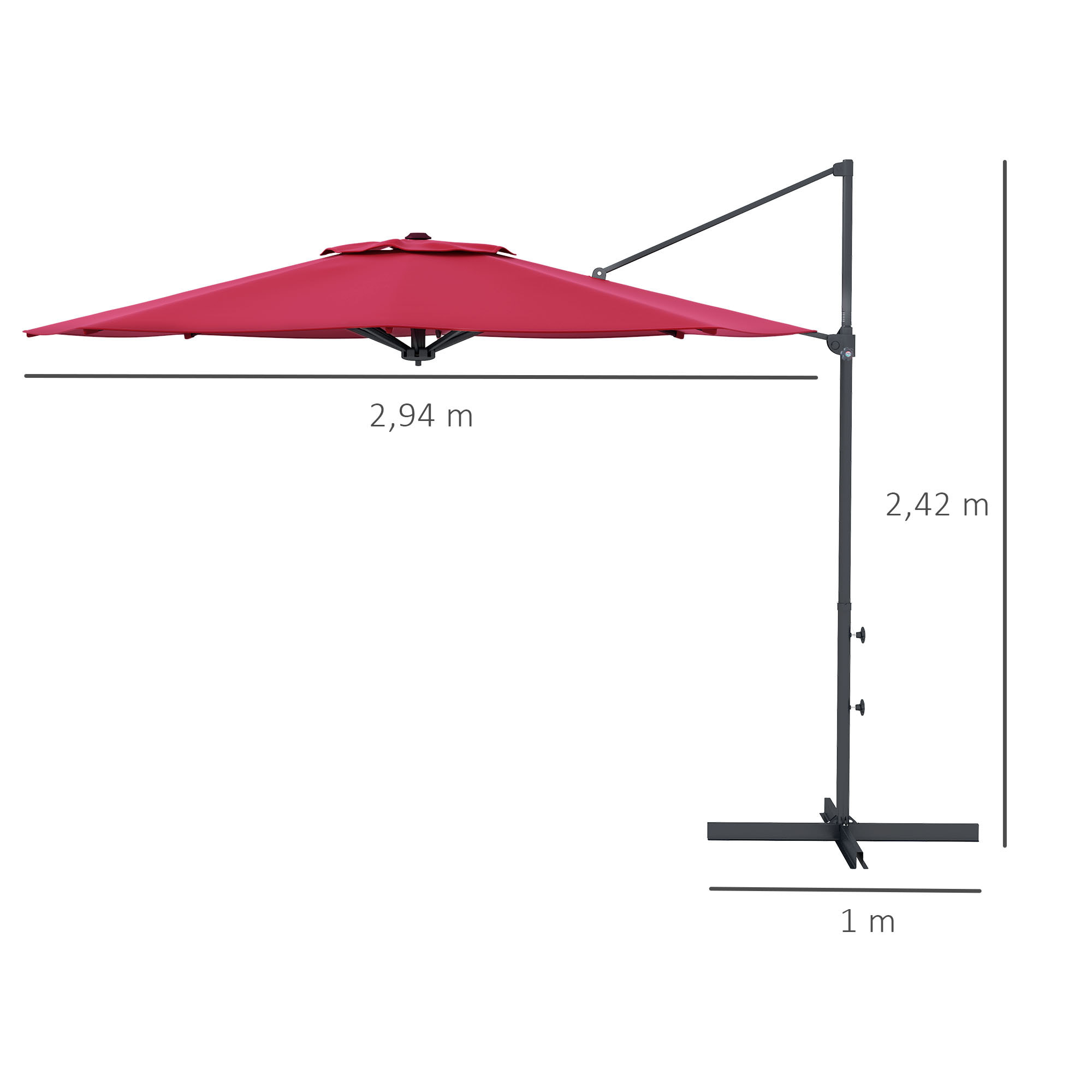 Sombrilla de Jardín Ø294x242 cm Parasol de Terraza con Altura Ajustable Poste Giratorio 360° Ángulo de Techo Ajustable y Ventilación Superior para Patio Piscina Rojo Vino