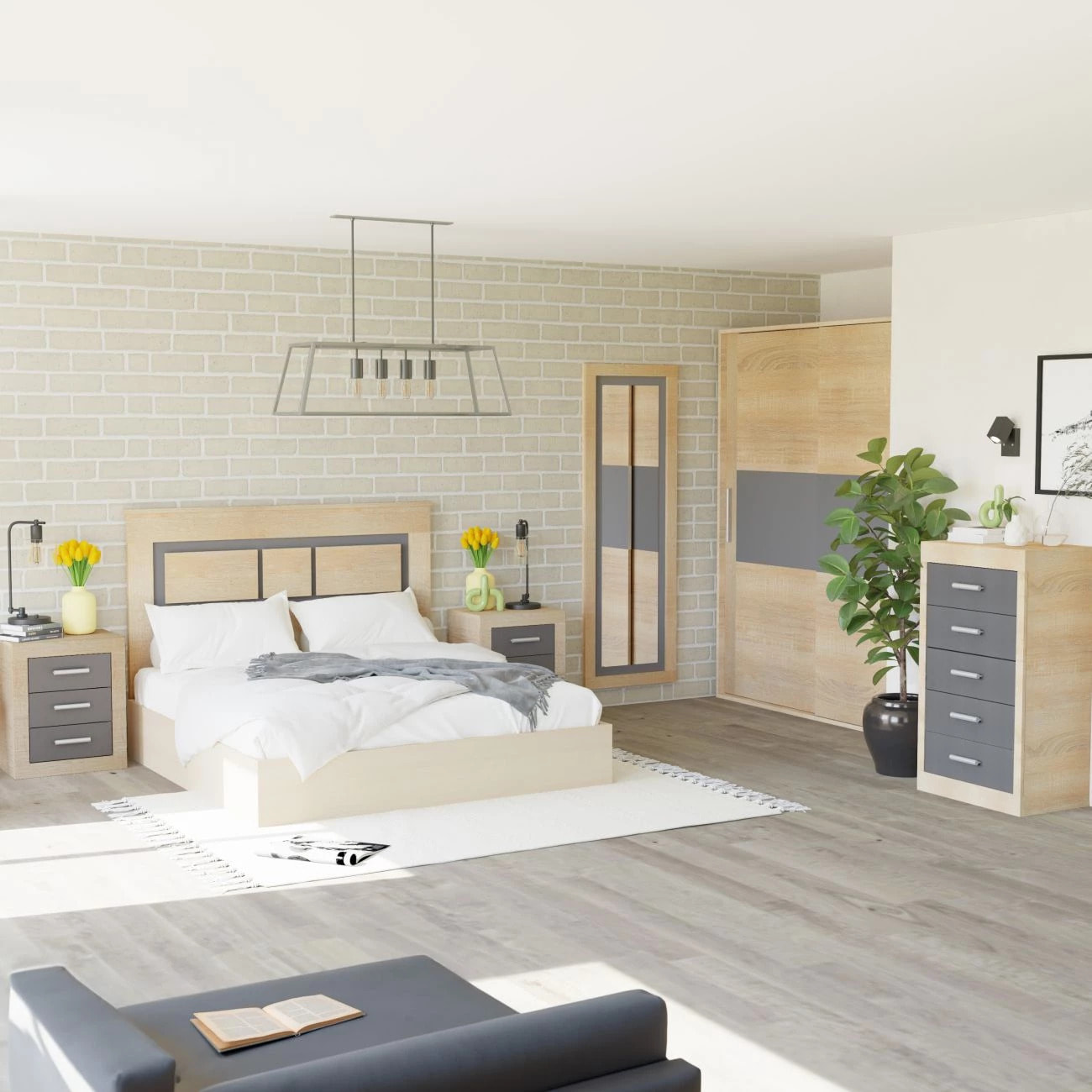 Dormitorio Kira 5C Plus Cambria - Grafito