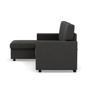 Meiya - canapé d'angle réversible 4 places convertible avec coffre en tissu - Gris foncé