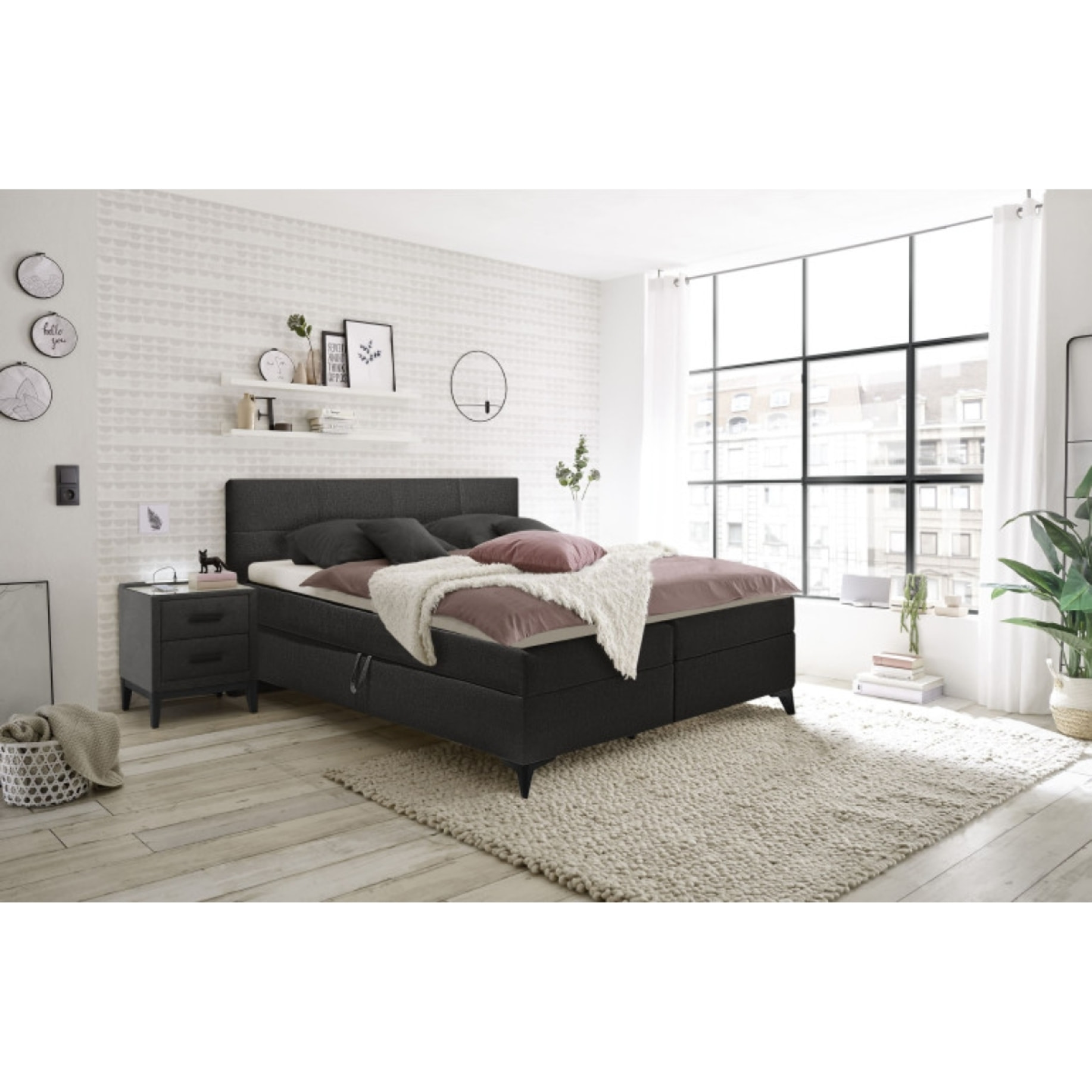 Lit boxspring avec coffre 160x200 gris, beige ou marron - TRESSERVE