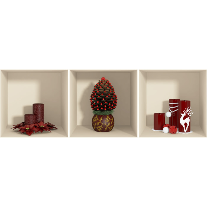 Stickers muraux 3D | Sticker Mural Autocollant effet 3D Noël - Stickers adhésifs 3D Chambre Salon Trompe l'oeil