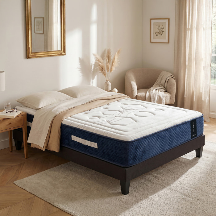 Ensemble Matelas Hybride Dolce Vita & Sommier Tissu, Ressorts Ensachés & Mémoire de Forme, 28 cm, Soutien Ferme