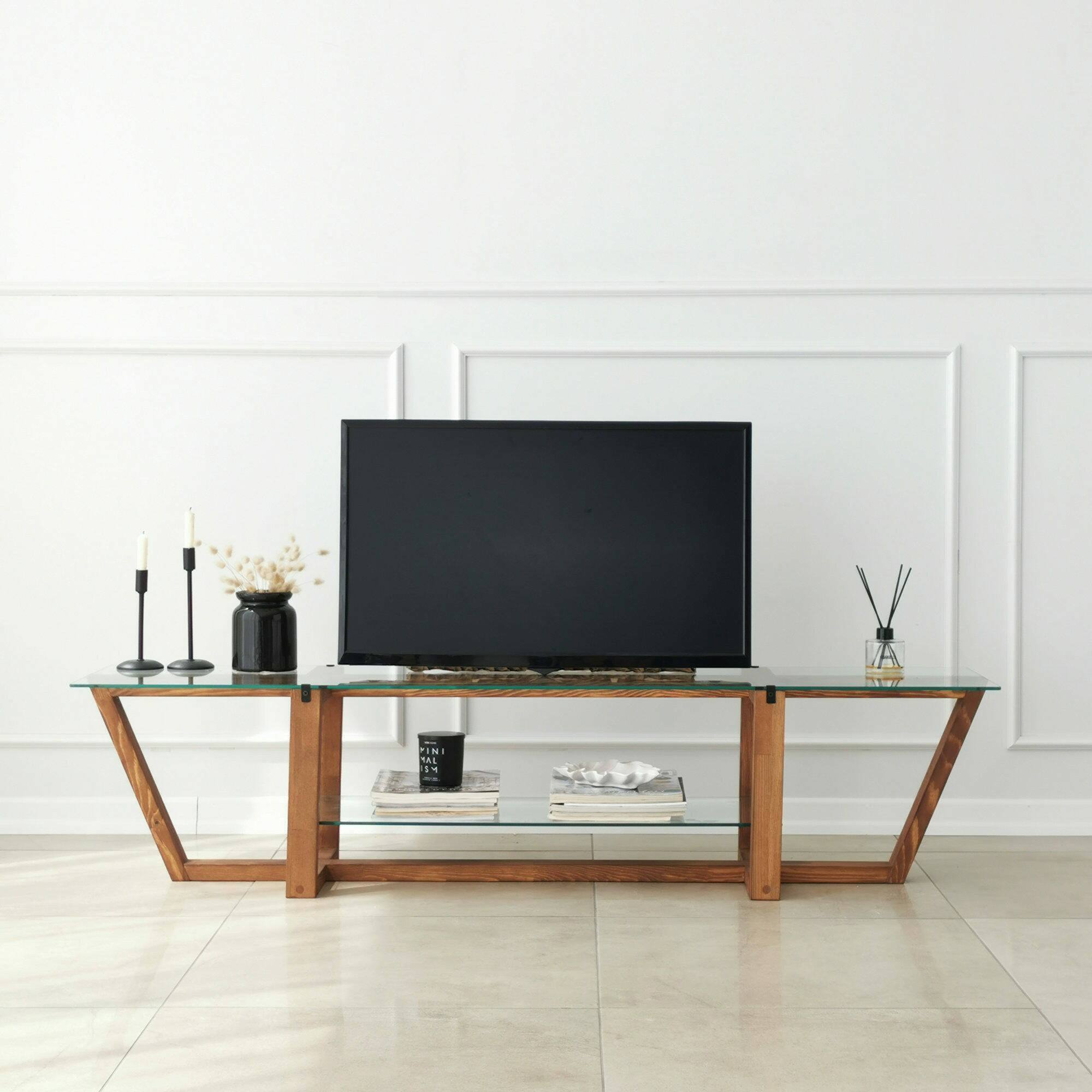 Mobile porta TV Dmatturr, Credenza da soggiorno, Armadio basso per TV, Base parete attrezzata, 158x35h35 cm, Noce