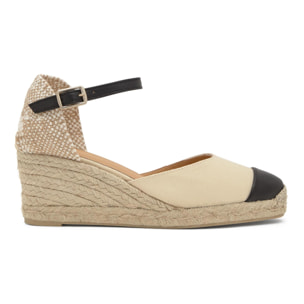 Alpargata de cuña Coraline en algodón orgánico con punta de cuero