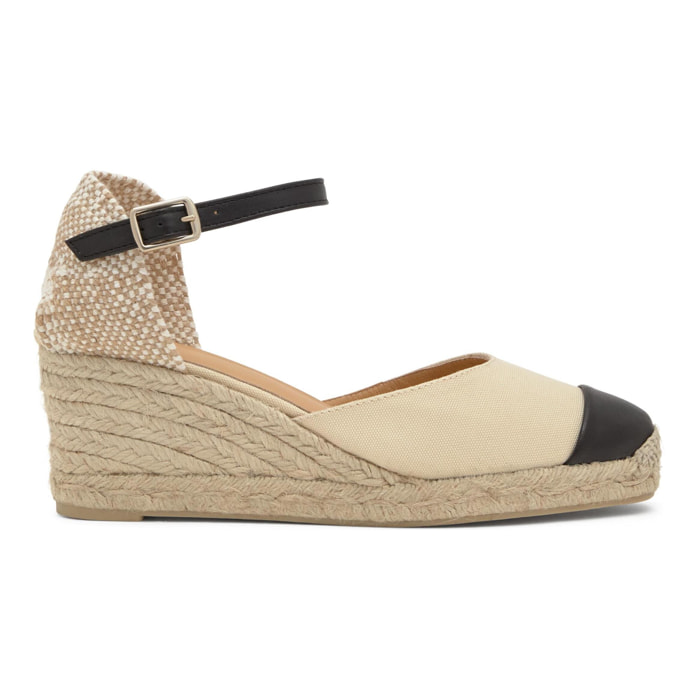 Alpargata de cuña Coraline en algodón orgánico con punta de cuero