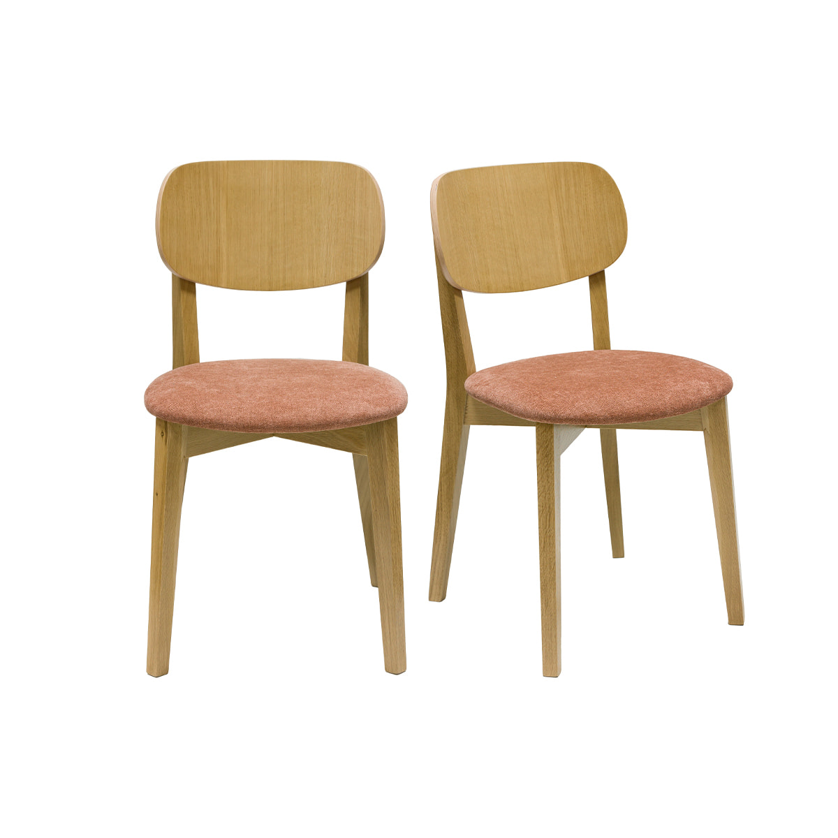 Chaises vintage en bois clair chêne et tissu effet velours terracotta (lot de 2) LUCIA