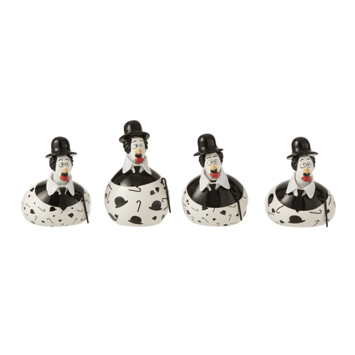 J-Line figurine Poule Chaplin - céramique - blanc/noir - small - 4 pcs