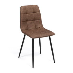Chaises Linda simili cuir marron et pieds métal noirs - lot de 6