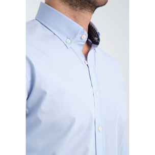 camicia uomo 1 bottone button down slim Popeline Stretch Unito Celeste