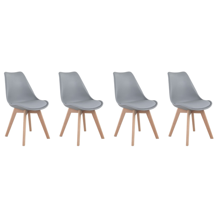 Lot de 4 chaises scandinaves NORA grises avec coussin