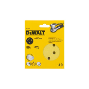 Disque abrasif DEWALT Velcro excentriques - Ø125 mm grain 80 - Boite de 10 - DT3103