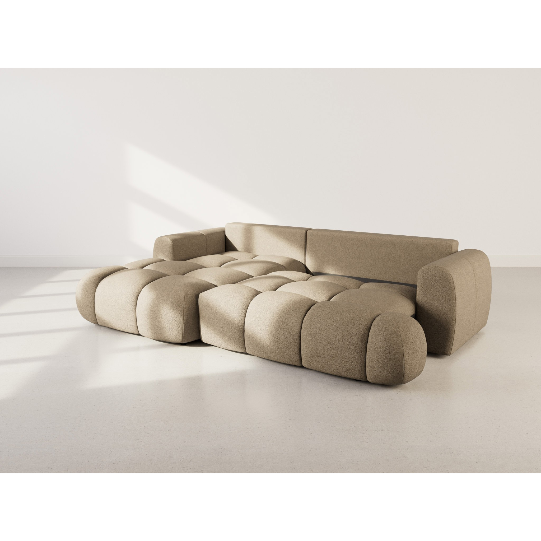 Yulin - Canapé d'angle gauche 4 places convertible avec coffre en tissu bouclette - Marron