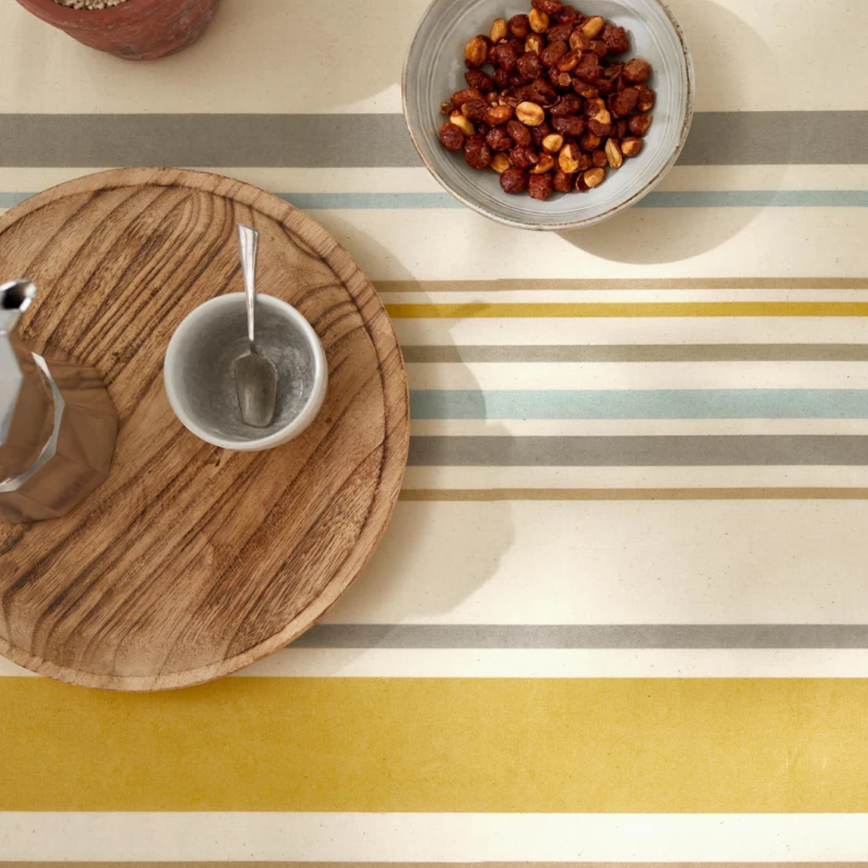 Nappe ovale coton enduit rayures basque - Bleu