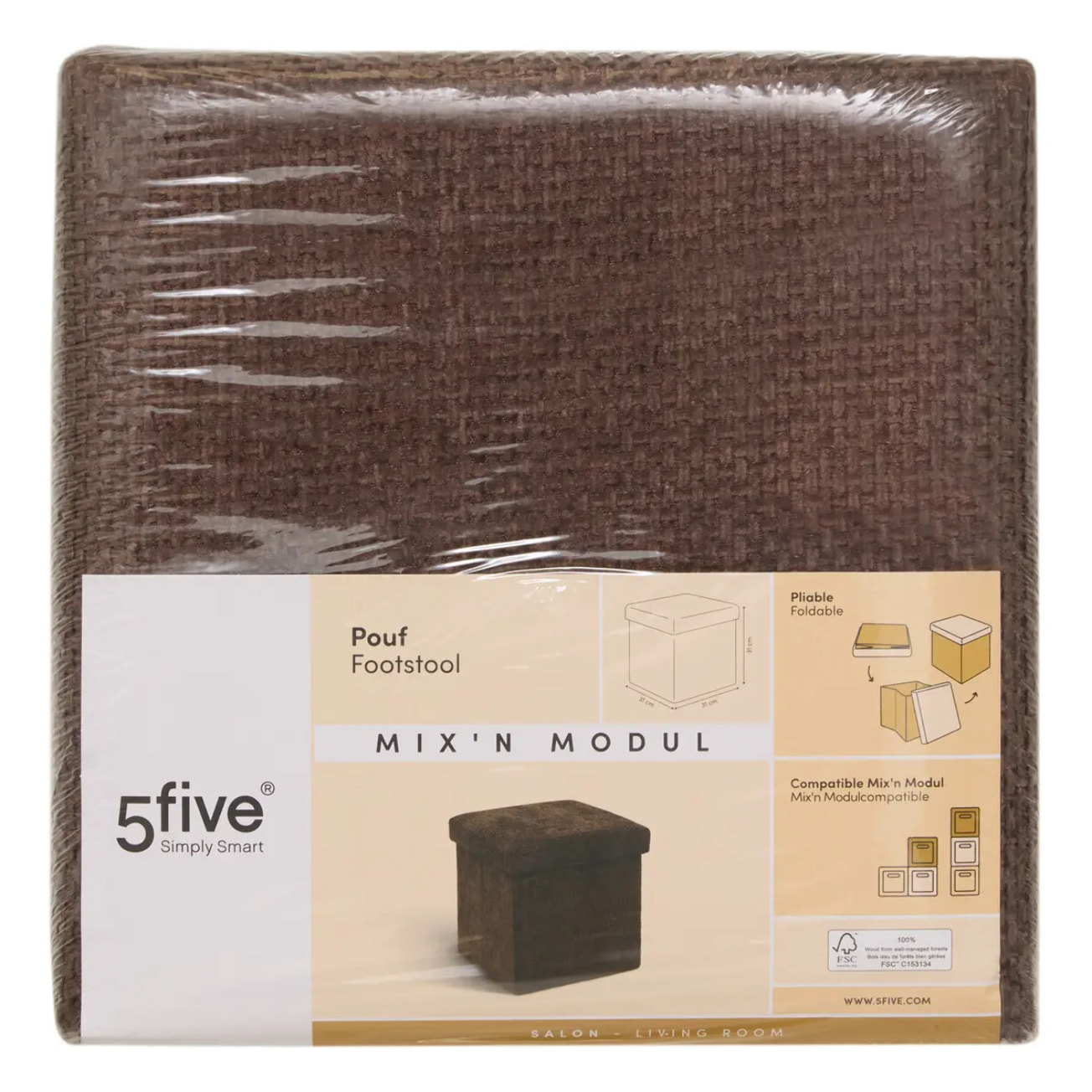 Pouf Mix'N Modul carré pliable 31x31cm marron