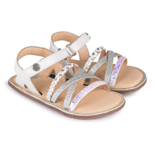 SANDALIA BAREFOOT BLANCO - TIRAS BRILLANTES Y VELCRO AJUSTABLE