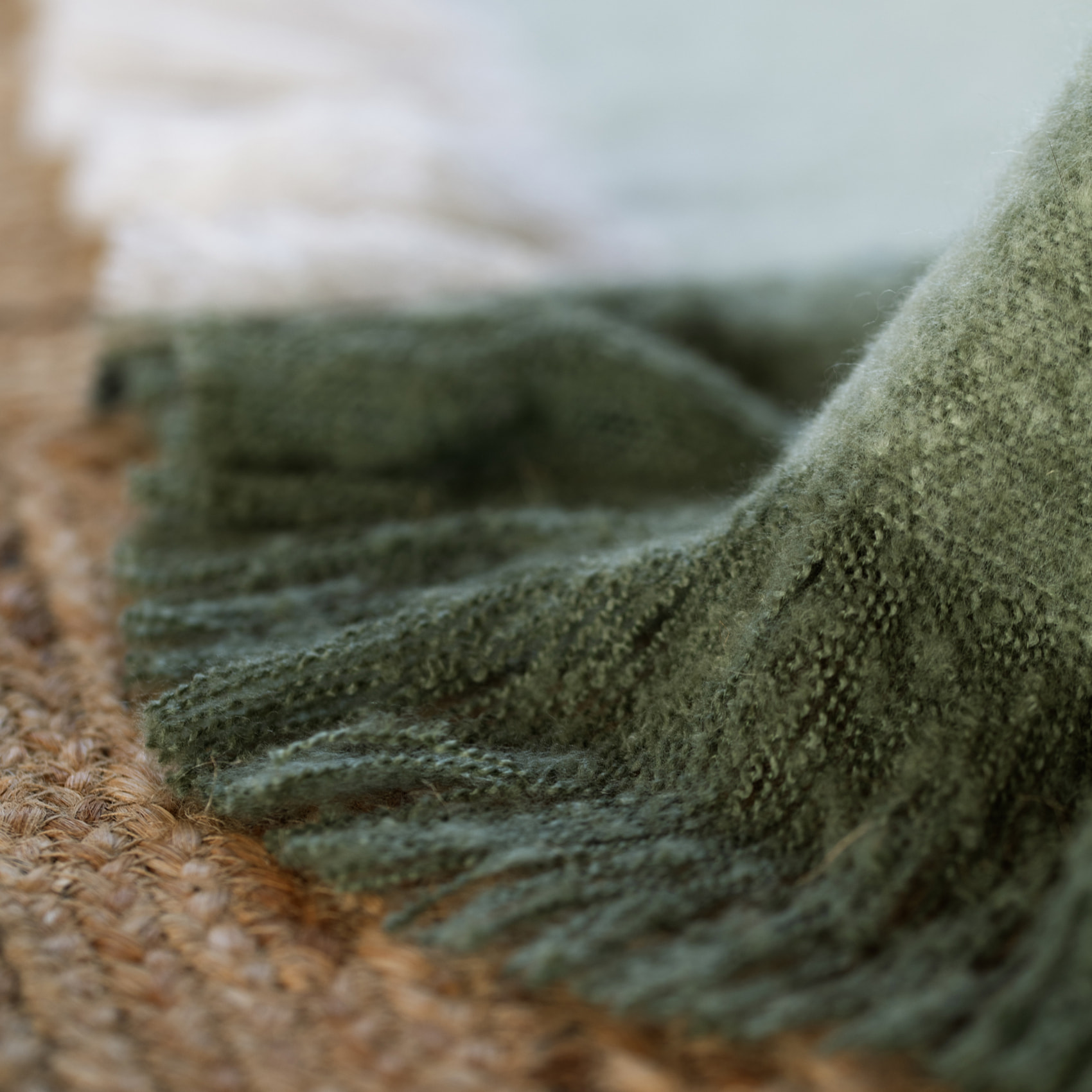 Plaid à carreaux aspect mohair - Kaki