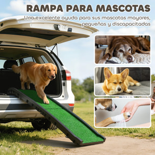 Rampa para Perros con Césped Artificial, 155 cm, Rampa para Perros para Coche Plegable con Asa, Ángulo Ajustable, Antideslizante, para Todas las Razas, para Cama, Sofá, Verde