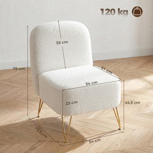 Fauteuil lounge design bouclette piètement épingle acier doré