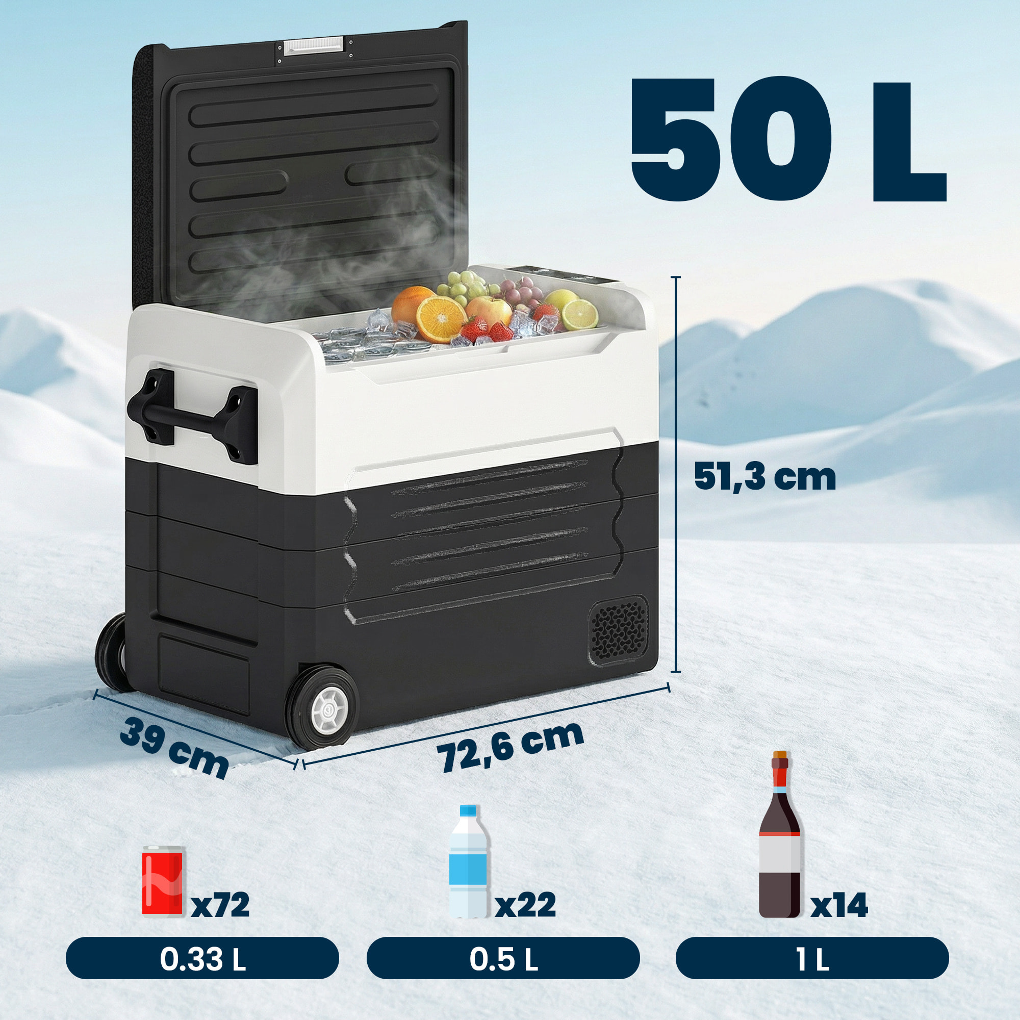 Glacière-congélateur portable à compression -20°C - 20°C 50 L prise alume-cigare + adaptateur inclus