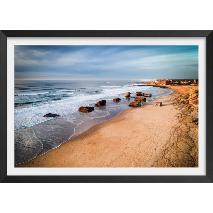 Affiche capbreton sud blocos vue du ciel Affiche + cadre en bois - Noir