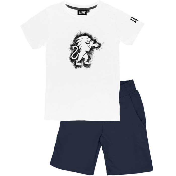 Set completo da bambino in cotone con t-shirt e pantaloncini Leone Tie Dye