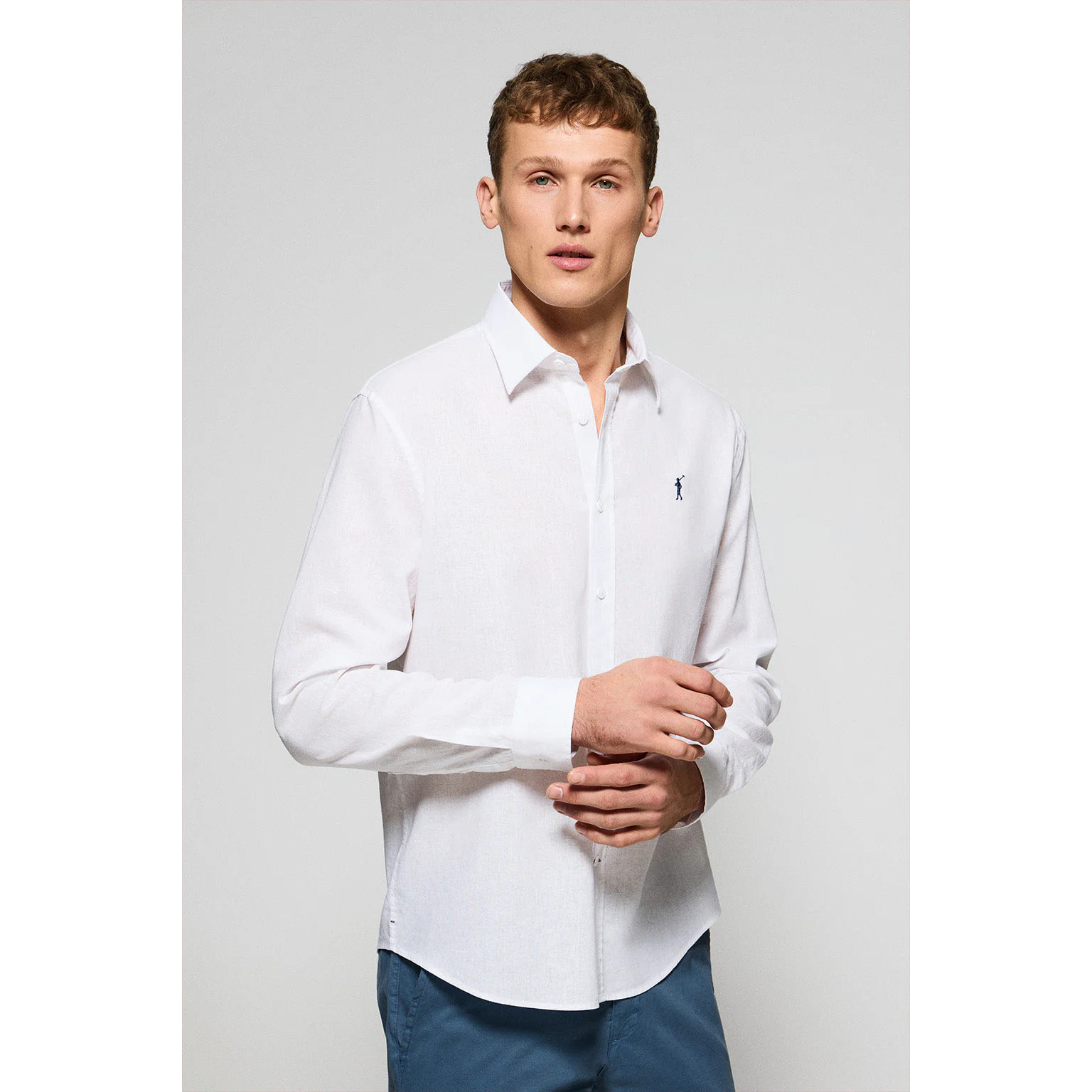 Camicia bianca regular in lino-cotone con ricamo Rigby Go