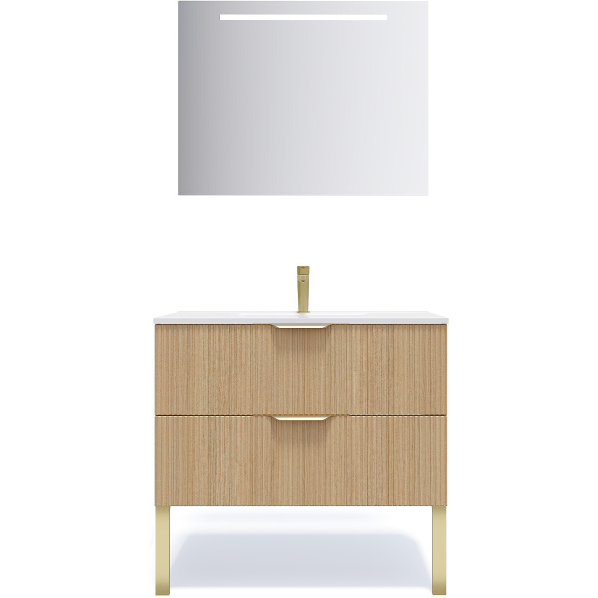 Ensemble vasque intégrée 2 tiroirs + miroir - VENICE