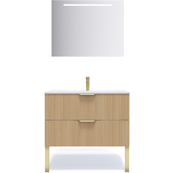 Ensemble vasque intégrée 2 tiroirs + miroir - VENICE