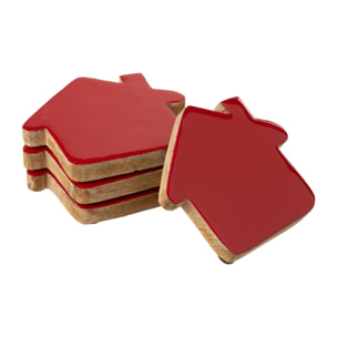 J-Line dessous de verre Maison - bois - rouge/naturel - set de 4