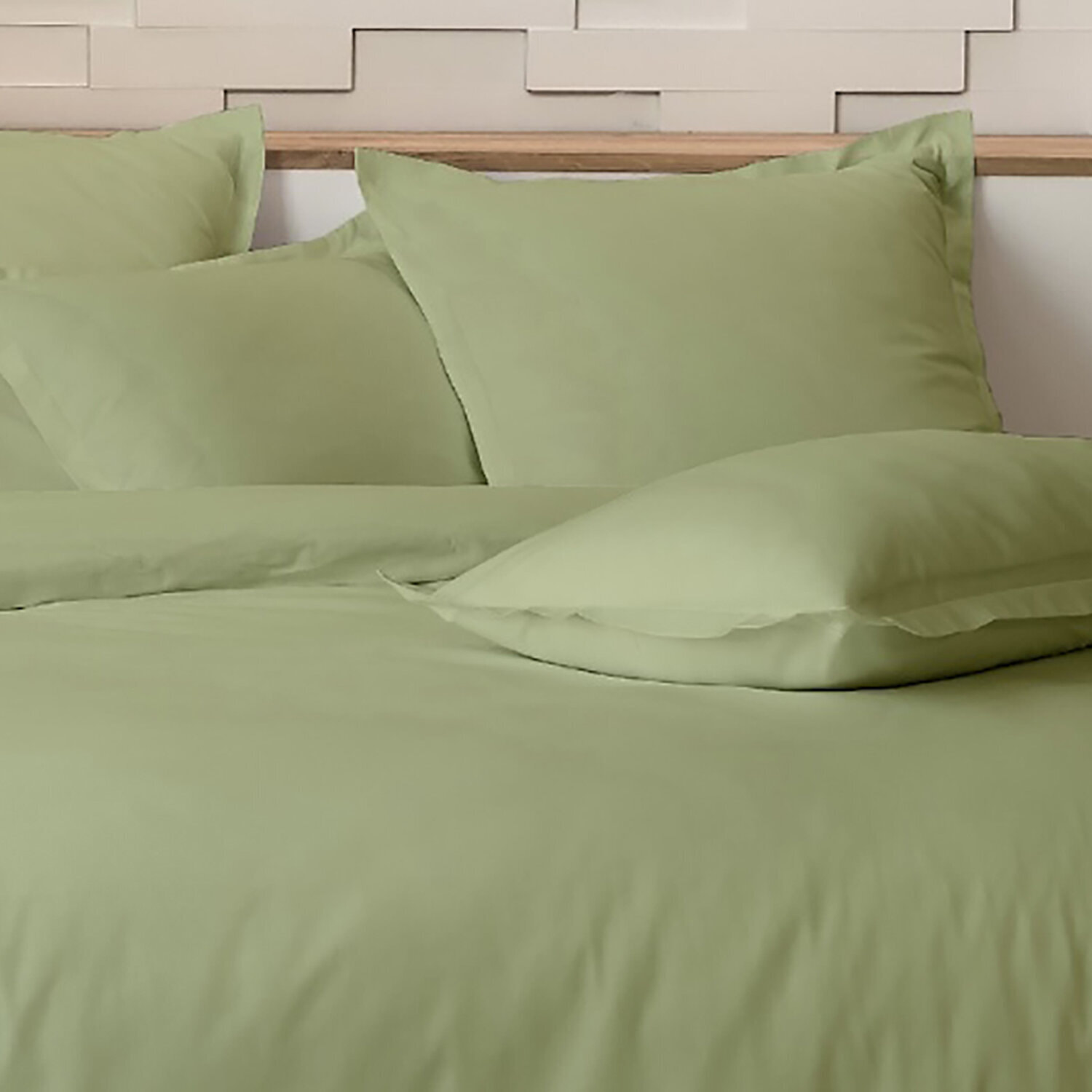 Parure housse de couette unie 100% percale de coton - mura - sauge